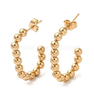 304 Stainless Steel Beaded Oval Stud Earrings, Half Hoop Earrings for Women, Real 18K Gold Plated, 28x20x4mm(EJEW-M221-08G)