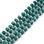 Opaque Solid Color Glass Beads Strands, Abacus, Dark Cyan, 4x3mm, Hole: 0.8mm, about 146~150pcs/strand, 24.41 inch~25.2 inch(62~64cm)(GLAA-N052-04-A19)