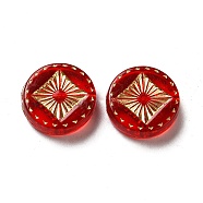 Transparent Plating Acrylic Beads, Golden Metal Enlaced, Flat Round, Red, 15~15.5x4.5mm, Hole: 1.5~1.8mm, about 606pcs/500g(OACR-L013-034A)