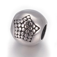Retro 316 Surgical Stainless Steel European Style Beads, Large Hole Beads, Round with Star, Antique Silver, 10mm, Hole: 4.5mm(OPDL-L013-23AS)