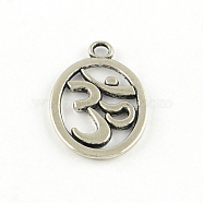 Tibetan Style Alloy Pendants, Oval with Aum/Om Symbol Design, Cadmium Free & Lead Free, Antique Silver, 22x14.5x1.5mm, Hole: 2mm, about 880pcs/1000g(TIBEP-S293-022AS-LF)