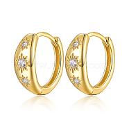 Flower 925 Sterling Silver Hoop Earrings, with Cubic Zirconia, with 925 Stamp, Golden, 4mm(WR8479-1)