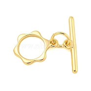 Brass Toggle Clasps, Flower, Real 18K Gold Plated, Ring: 12.5x9x1.5mm, Hole: 1mm, Bar: 16.5x3.5x1.2mm, Hole: 1mm.(KK-A223-07G)