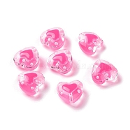 Glass Heart Beads, with Enamel, Bead in Bead, Deep Pink, 12x11.5~12.5x6.5~7mm, Hole: 0.8~1mm(GLAA-D005-01B)