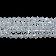 Imitation Jade Electroplate Glass Beads Strands, AB Color Plated, Faceted, Bicone, Clear, 2.9~3.3x2.5mm, Hole: 0.7mm, about 145~150pcs/strand, 16.34~16.54 inch(41.5~42cm)(EGLA-A039-J2mm-B05)