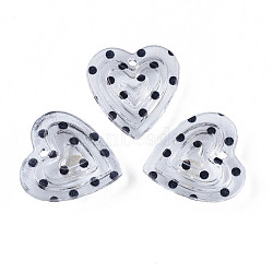 Transparent Acrylic Pendants, Heart with Polka Dot Pattern, Black, 22x21x9.5mm, Hole: 1.8mm(TACR-N006-17-A01)