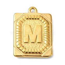 Ion Plating(IP) 304 Stainless Steel Pendants, Rectangle with Letter Charm, Real 18K Gold Plated, Letter M, 24.5x18x3mm, Hole: 1.8mm(STAS-U033-01G-M)