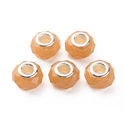 Resin European Beads, Large Hole Beads, with Silver Tone Brass Double Cores, Faceted, Rondelle, Goldenrod, 14x9mm, Hole: 5mm(RPDL-T003-07B)
