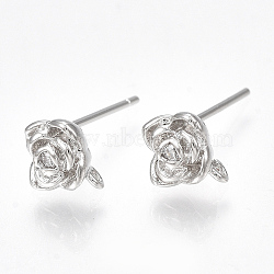 Brass Cubic Zirconia Stud Earring Findings, with Loop, Flower, Clear, Nickel Free, Real Platinum Plated, 6.5x6.5mm, Hole: 0.5mm, Pin: 0.7mm(KK-S350-012P)