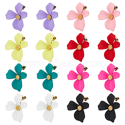 FIBLOOM 8 Pairs 8 Colors Steel Flower Stud Earrings Set with Alloy Pins for Women, Mixed Color, 28.5x26mm, Pin: 0.6mm, 1 Pair/color(EJEW-FI0001-58)