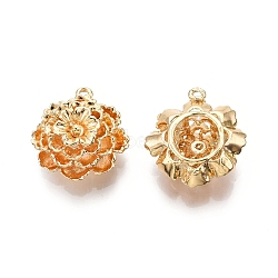 Brass Pendants, Nickel Free, Flower Charms, Real 18K Gold Plated, 21x20x9mm, Hole: 1mm(KK-G436-08G)