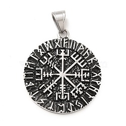 304 Stainless Steel Pendants, Viking Talisman Charms, Antique Silver, 44.5x39x3.5mm, Hole: 9x6mm(X-STAS-K243-02AS)