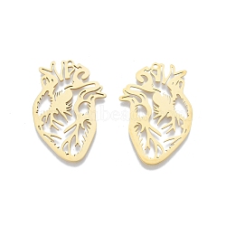 201 Stainless Steel Pendants, Heart, Real 18K Gold Plated, 37.5x25.5x1mm, Hole: 1.4mm(STAS-N090-LA905-2)
