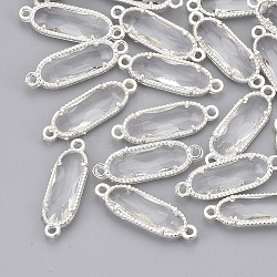 Glass Links, with Silver Color Plated Eco-Friendly Alloy Findings, Faceted, Oval, Clear, 21x7x3mm, Hole: 1.2mm(GLAA-S188-A-05S)