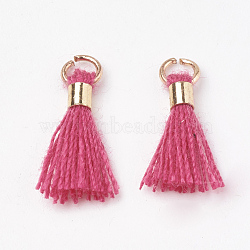 Polycotton(Polyester Cotton) Tassel Pendant Decorations, Mini Tassel, with Brass Findings, Light Gold, Camellia, 10~15x3~4mm, Hole: 2mm(FIND-S275-22G)