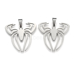 Boy Jewelry Original Color 201 Stainless Steel Halloween Spider Blank Pendants, Stainless Steel Color, 39.5x38.5x1.5mm, Hole: 4mm(STAS-I032-221)