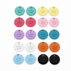 Spray Painted Alloy Charms for Valentine's Day, Cadmium Free & Lead Free, Flat Round with Phrase I Love You, Mixed Color, 13x13x1.5mm, Hole: 1.6mm(PALLOY-Q433-027-RS)
