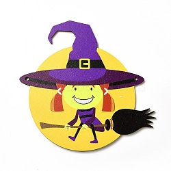 Single Face Printed Wood Big Pendants, Halloween Charms, Witch, 145x150x4mm, Hole: 4mm(WOOD-I010-09B)