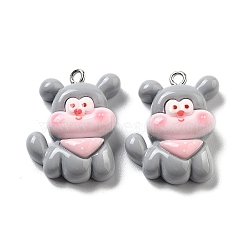 Opaque Resin Puppy Pendants, Dog Charms with Scarf, Gray, 27x20x9mm, Hole: 2mm(RESI-R444-02D)