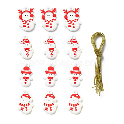 PVC Hanging Decorations, with Cord, Christmas Theme, Snowman, Mixed Color, Pendant: 49.5~51x28~35x4~5mm, Hole: 3.9~4.5mm, 12pcs/set(DIY-E038-14)