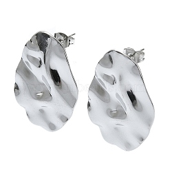 201 Stainless Steel Stud Earrings, with 304 Stainless Steel Pins, Textured Teardrop, Stainless Steel Color, 30x20mm(EJEW-K270-13P)