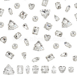 80pcs 8 styles Square/Heart/Horse Eye Sew on Rhinestone, Glass Rhinestone Multi-Strand Links, with Eco-Friendly Brass Prong Settings, Garments Accessories, Faceted, Crystal, 10~18x7~19.5x4.5~7.5mm, Hole: 1mm, 10pcs/style(GGLA-DC0001-02)