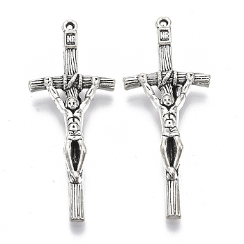 Tibetan Style Alloy Pendants, for Easter, Cadmium Free & Lead Free, Cross, Antique Silver, 49x19.5x5.5mm, Hole: 1.2mm, about 200pcs/1000g