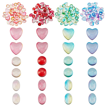 SUPERFINDINGS 180Pcs 12 Style Transparent Glass Cabochons, Oval & Heart & Half Round, Mixed Color, 6~8x5~8x3mm, 15pcs/color