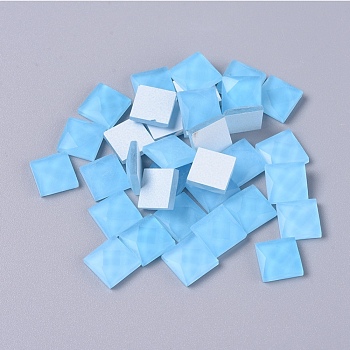 Faceted Glass Cabochons, Mosaic Tiles, for Home Decoration or DIY Crafts, Square, Sky Blue, 9.5x9.5x3.8mm, about 90pcs/bag