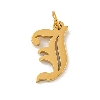 Ion Plating(IP) 304 Stainless Steel Charms, Laser Cut, Golden, Letter Charm, Letter J, 17x9.5x1.5mm, Hole: 3mm