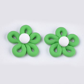 Handmade Polymer Clay Cabochons, Flower, Lime Green, 27~28x26~28x10~11mm
