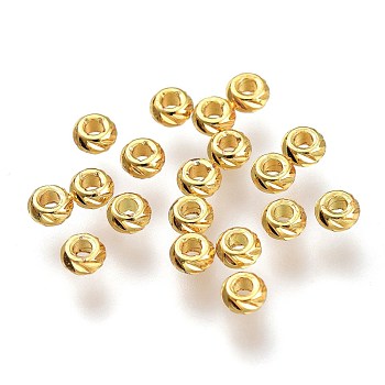 Brass Spacer Beads, Long-Lasting Plated, Textured, Rondelle, Golden, 2.8x1.5mm, Hole: 1.2mm