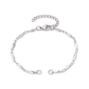 304 Stainless Steel Oval Link Chain Bracelet Makings, Fit for Connector Charms, with Lobster Claw Clasp & Chain Extender, Stainless Steel Color, 6-3/4 inch(17.2cm), Hole: 3.5mm
