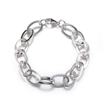 304 Stainless Steel Cable Chain Bracelets, with Lobster Claw Clasps, Silver Color Plated, 8-1/4 inch(210mm), 12mm