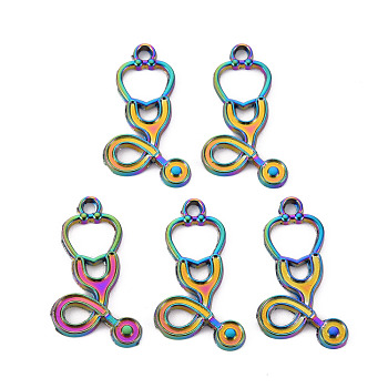 Alloy Pendants, Cadmium Free & Nickel Free & Lead Free, Stethoscope, Rainbow Color, 28x15x1.5mm, Hole: 2mm