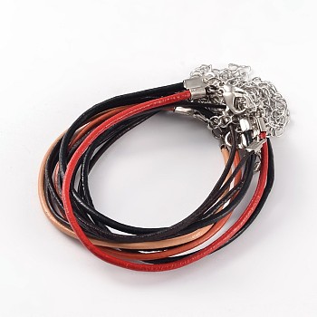 DIY Leather Cord Bracelets Making, with Brass Lobster Claw Clasps, Mixed Color, 180mm(7-1/8 inch), 1~1.5mm