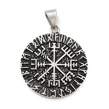 304 Stainless Steel Pendants, Viking Talisman Charms, Antique Silver, 44.5x39x3.5mm, Hole: 9x6mm