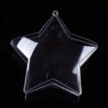 Openable Transparent Plastic Pendants, Fillable Plastic Bauble Christmas Ornament, Star, Clear, 107x103x42mm, Hole: 3mm
