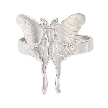 304 Stainless Steel Open Cuff Rings, Butterfly, Stainless Steel Color, US Size 7 1/4(17.5mm)