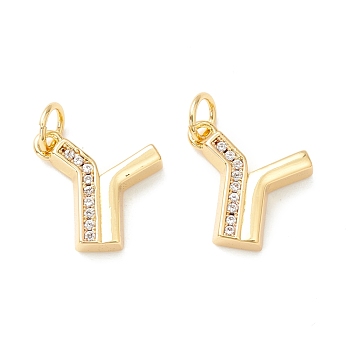 Rack Plating Eco-friendly Brass Micro Pave Clear Cubic Zirconia Charms, Long-Lasting Plated, Real 18K Gold Plated, Cadmium Free & Nickel Free & Lead Free, Letter.Y, 12.5x12.5x3mm, Hole: 3.5mm