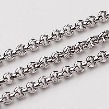 304 Stainless Steel Rolo Chains, Belcher Chain, Unwelded, Stainless Steel Color, 2.5x1mm
