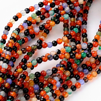 16 inch Round Gemstone Strands, Color Agate, Round, about 95pcs/strand, 4mm in diameter, hole: 0.8mm