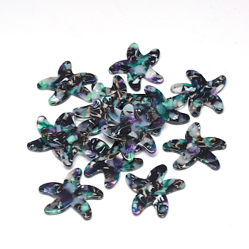 Cellulose Acetate(Resin) Pendants, Starfish/Sea Stars, Turquoise, 15x17x2.5mm, Hole: 1.5mm