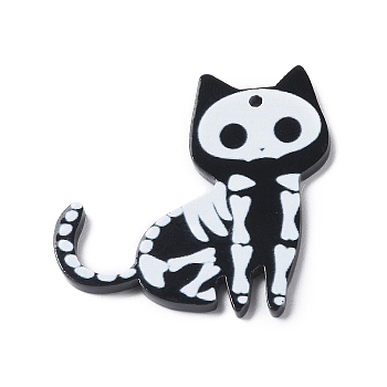 Halloween Opaque Acrylic Pendant, Cat Shape, 37.5x37x2mm, Hole: 1.5mm
