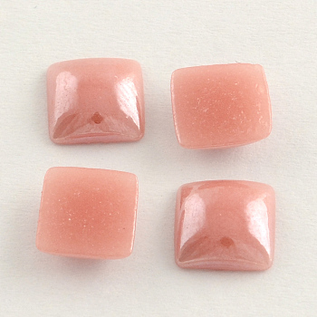 Pearlized Plated Opaque Glass Cabochons, Square, Rosy Brown, 6x6x3mm