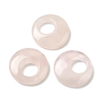 Natural Rose Quartz Pendants, Donut/Pi Disc Charms, 27.5~28x4.5~5.5mm