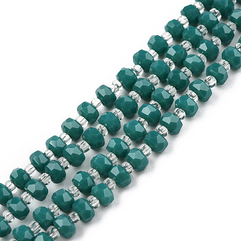 Opaque Solid Color Glass Beads Strands, Abacus, Dark Cyan, 4x3mm, Hole: 0.8mm, about 146~150pcs/strand, 24.41 inch~25.2 inch(62~64cm)