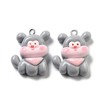Opaque Resin Puppy Pendants, Dog Charms with Scarf, Gray, 27x20x9mm, Hole: 2mm