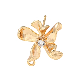 Brass Micro Pave Cubic Zirconia Stud Earring Findings, Flower, Real 18K Gold Plated, 17x15mm, Hole: 1.5mm, Pin: 11x0.7mm