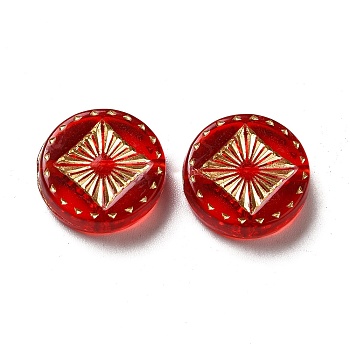 Transparent Plating Acrylic Beads, Golden Metal Enlaced, Flat Round, Red, 15~15.5x4.5mm, Hole: 1.5~1.8mm, about 606pcs/500g